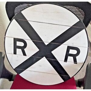 Round Railroad‎ Crossing Sign RR Black White Rustic Wood Wall Decor
